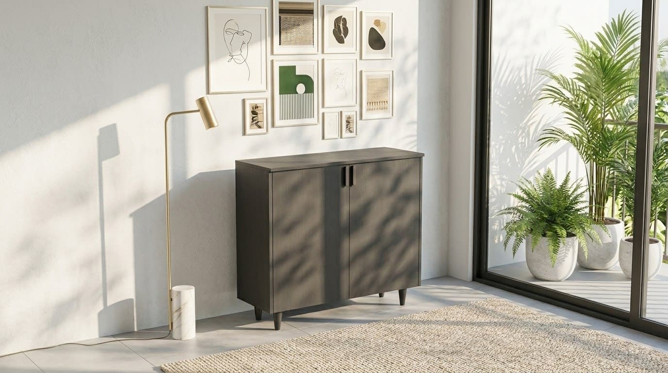 Tủ Giày lửng chân gỗ 2 cánh mở Sombre