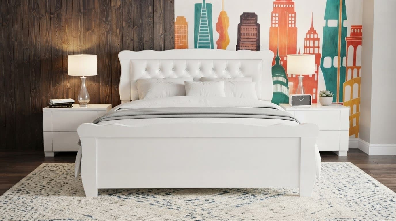 Giường Ngủ 1m2 Có Đầu Giường Bọc Nệm Vela White