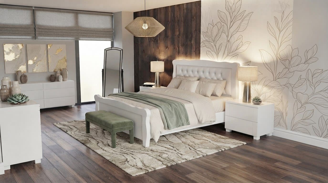 Giường Ngủ 1m2 Có Đầu Giường Bọc Nệm Vela White hover