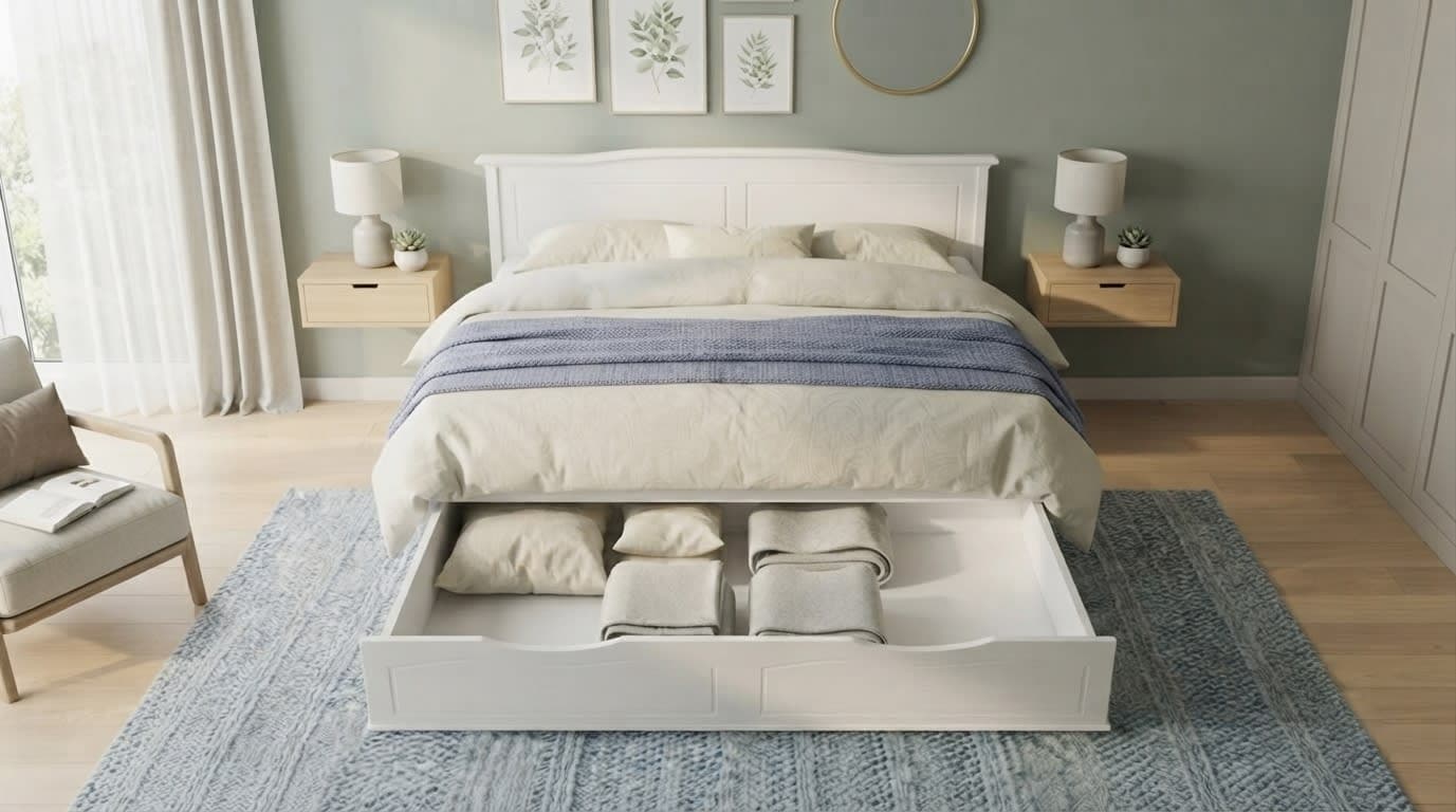 Thùng Hộc Lớn Gắn Dưới Giường Bọc Nệm Vela White hover
