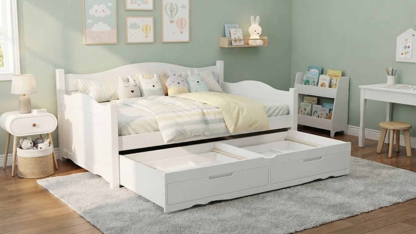 Giường Ngủ Phụ Gắn Dưới Giường Bọc Nệm Vela White hover